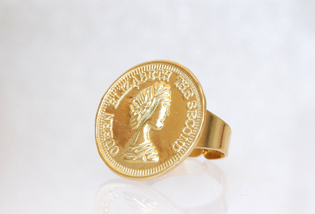 1852 $1 Replica Coin Ring w/ Diamonds 14K Yellow Gold
